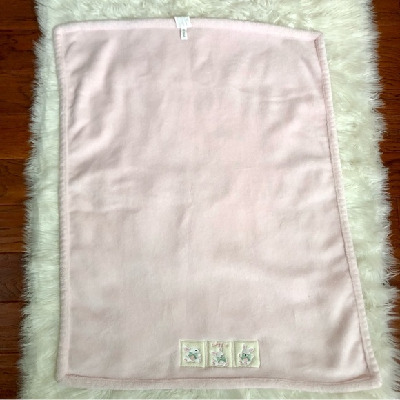 KidsLine Bunny Rabbits Baby Girl Pink Fleece Blanket Lovey 30” x 39” Soft Plush - Picture 2 of 8